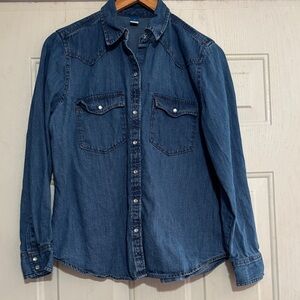 Old Navy Pearl Snap Dark Blue Denim Button-Down Shirt